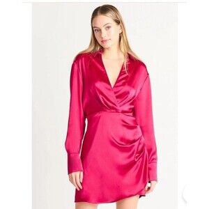 Black Tape Pink Ruched Satin Wrap  Dress Size Medium Cocktail Special Occasion